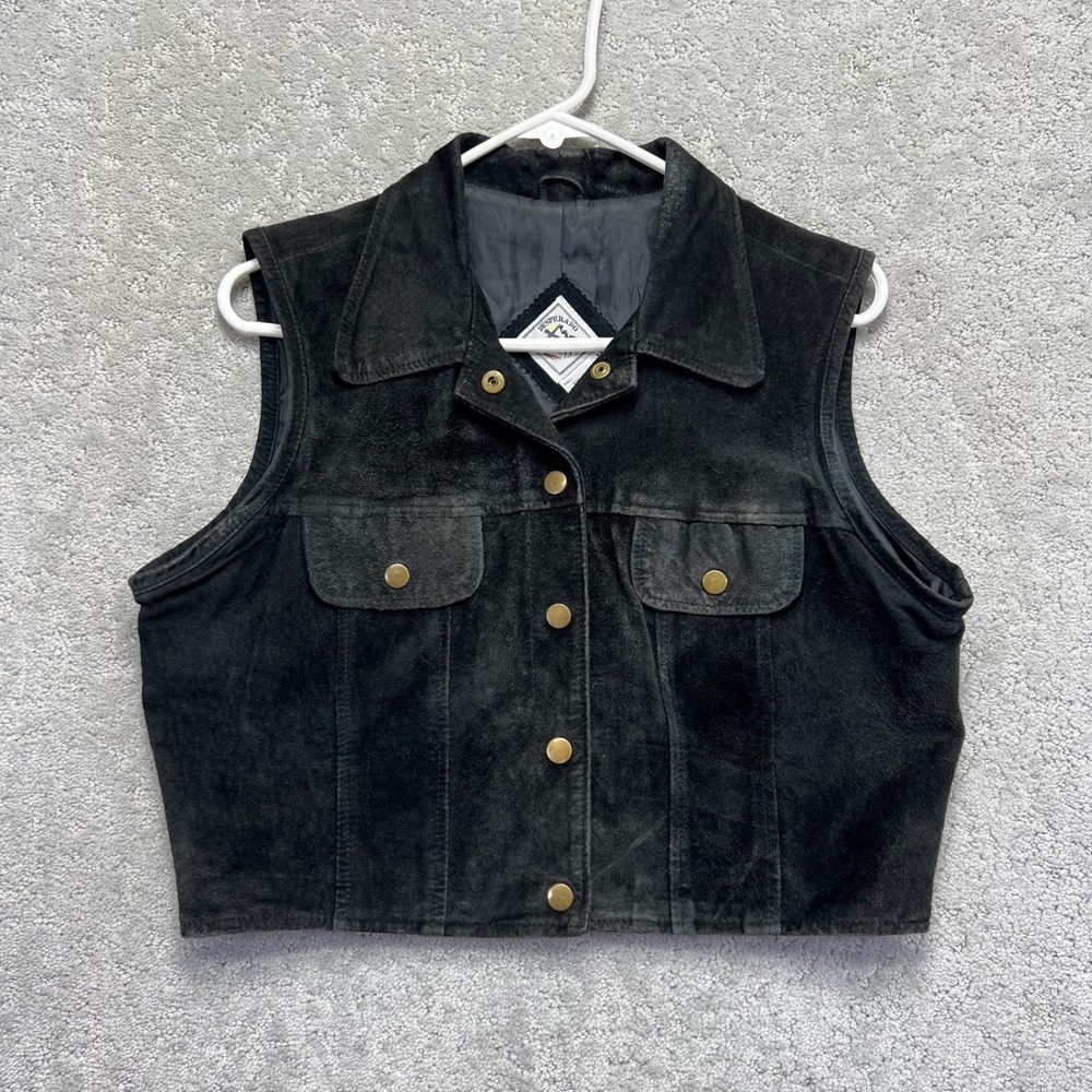 Desperado Vest Womens Medium Black Suede Leather Snap Front Boho Vintage Style